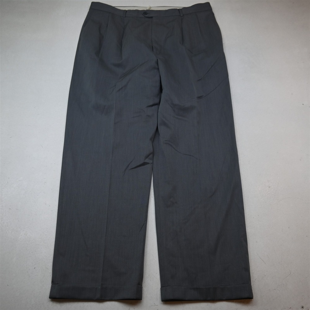 Alan Flusser 38x32 Gray 100% Wool Pleated Cuffed Full Cut Dress Mens Pants